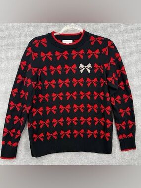 NWT New Macy’s Charter Club Black Sweater Red Bow Pattern XL